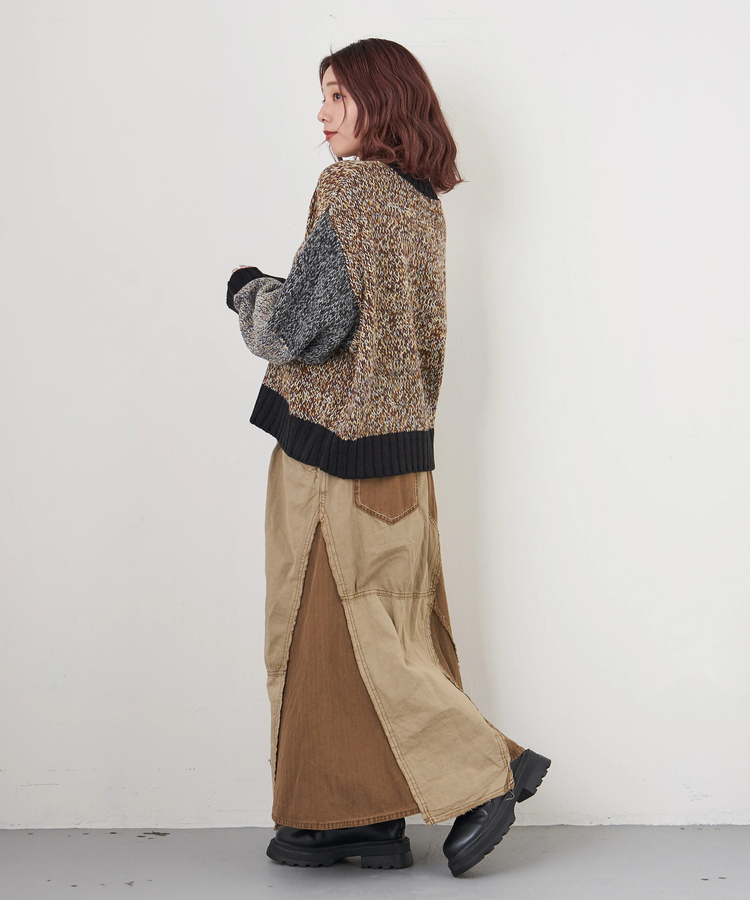 CUBE SUGAR(キューブシュガー) |【秋冬新作】バルキー Ac8本 ミックス ニット 配色 切替 プルオーバー