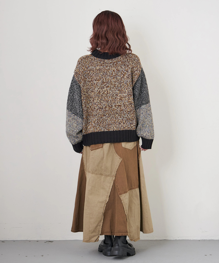 CUBE SUGAR(キューブシュガー) |【秋冬新作】バルキー Ac8本 ミックス ニット 配色 切替 プルオーバー