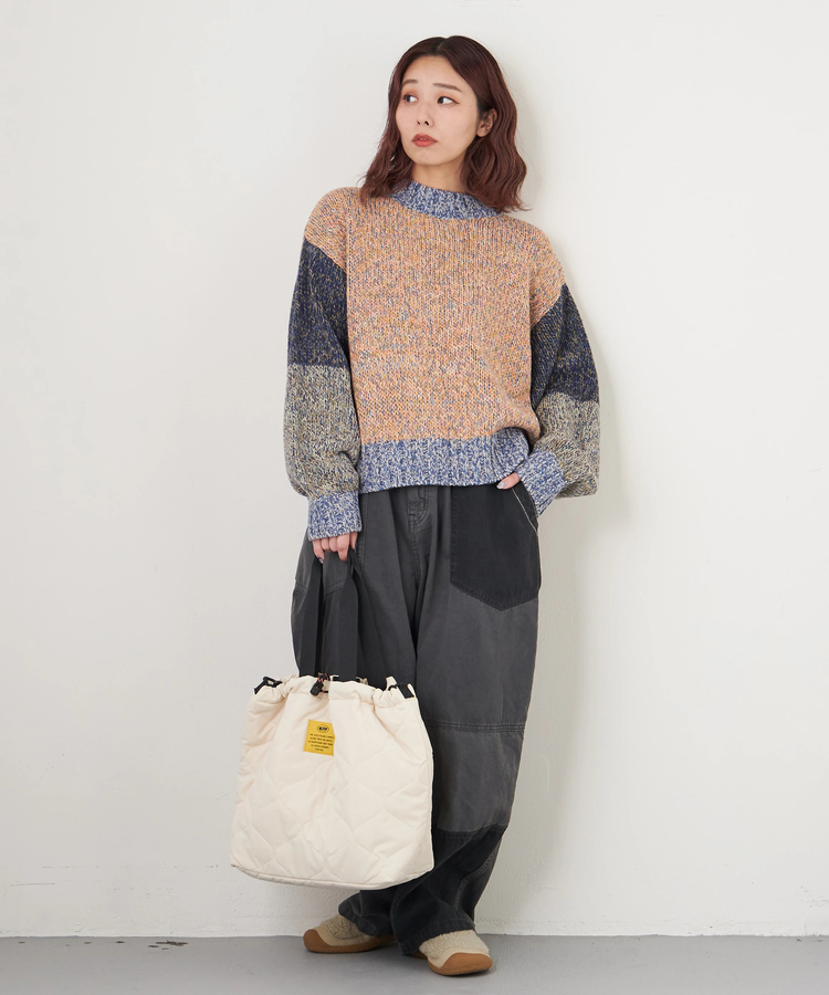 CUBE SUGAR(キューブシュガー) |【秋冬新作】バルキー Ac8本 ミックス ニット 配色 切替 プルオーバー