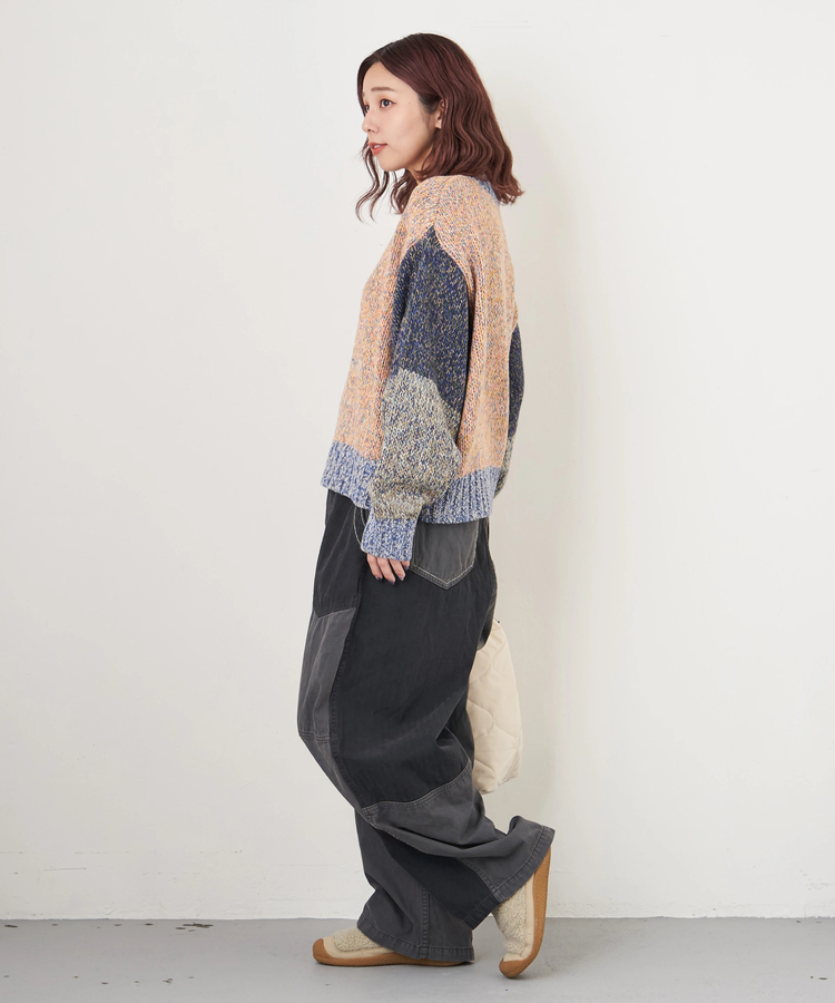 CUBE SUGAR(キューブシュガー) |【秋冬新作】バルキー Ac8本 ミックス ニット 配色 切替 プルオーバー