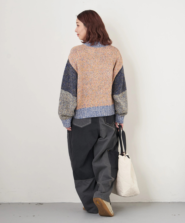 CUBE SUGAR(キューブシュガー) |【秋冬新作】バルキー Ac8本 ミックス ニット 配色 切替 プルオーバー