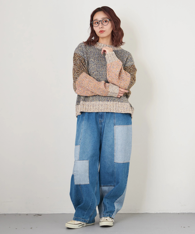 CUBE SUGAR(キューブシュガー) |【秋冬新作】バルキー Ac8本 ミックス ニット 配色 切替 プルオーバー