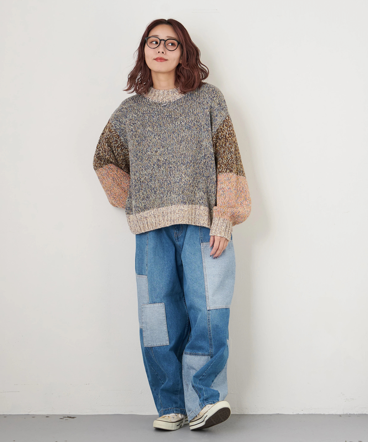 CUBE SUGAR(キューブシュガー) |【秋冬新作】バルキー Ac8本 ミックス ニット 配色 切替 プルオーバー
