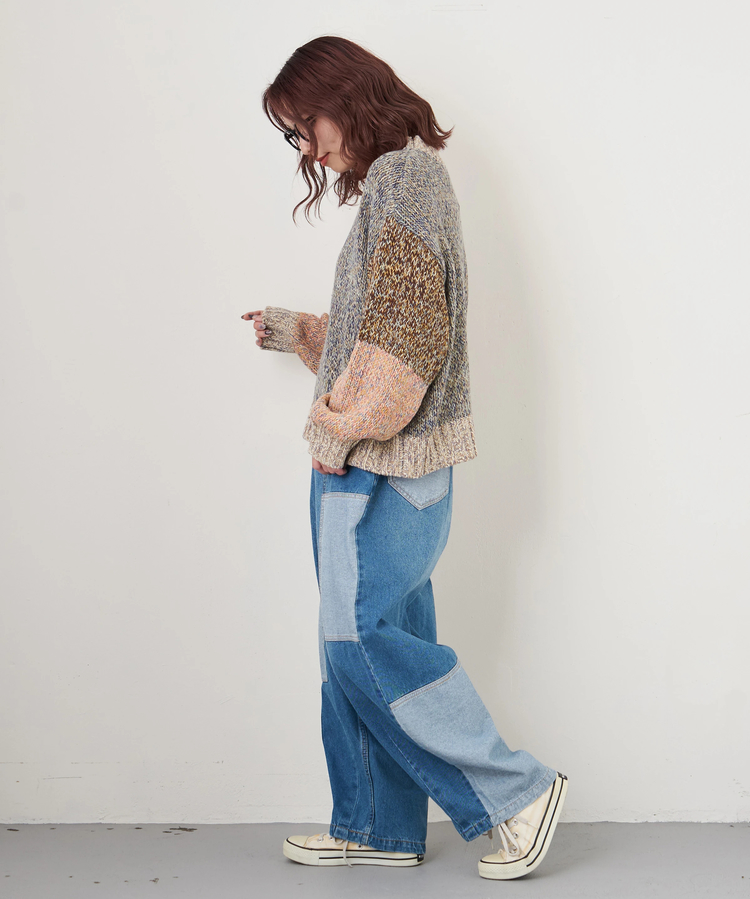 CUBE SUGAR(キューブシュガー) |【秋冬新作】バルキー Ac8本 ミックス ニット 配色 切替 プルオーバー