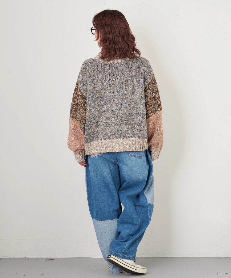 CUBE SUGAR(キューブシュガー) |【秋冬新作】バルキー Ac8本 ミックス ニット 配色 切替 プルオーバー