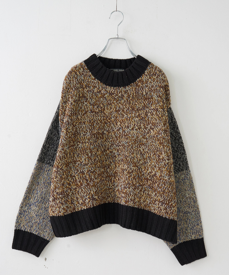 CUBE SUGAR(キューブシュガー) |【秋冬新作】バルキー Ac8本 ミックス ニット 配色 切替 プルオーバー