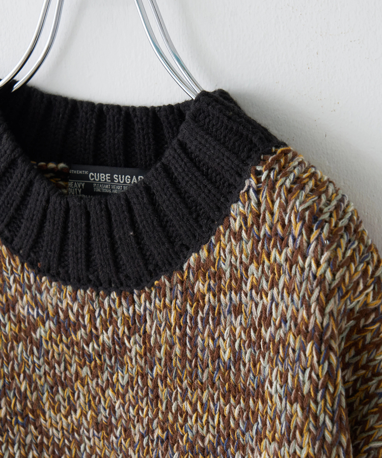CUBE SUGAR(キューブシュガー) |【秋冬新作】バルキー Ac8本 ミックス ニット 配色 切替 プルオーバー