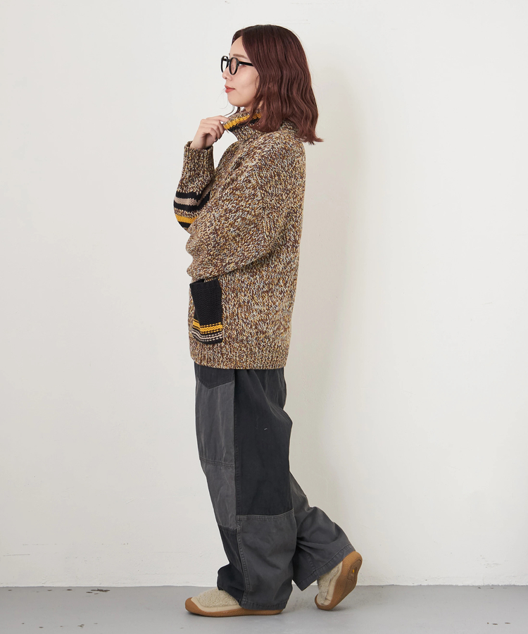 CUBE SUGAR(キューブシュガー) |【秋冬新作】バルキー Ac8本 ミックス ニット ライン入り タートルネック プルオーバー