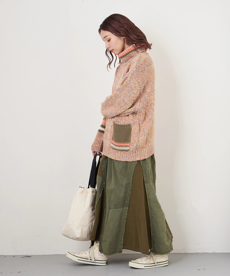 CUBE SUGAR(キューブシュガー) |【秋冬新作】バルキー Ac8本 ミックス ニット ライン入り タートルネック プルオーバー