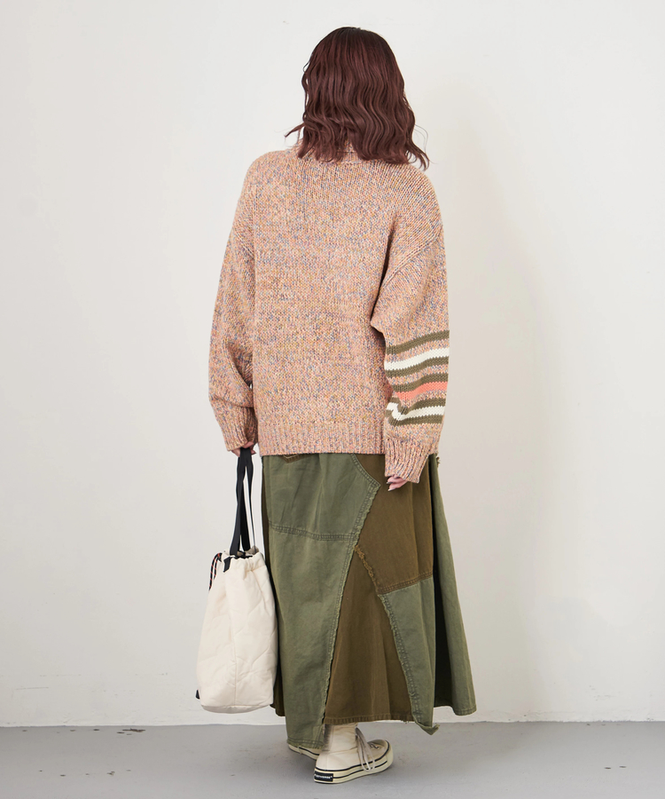 CUBE SUGAR(キューブシュガー) |【秋冬新作】バルキー Ac8本 ミックス ニット ライン入り タートルネック プルオーバー