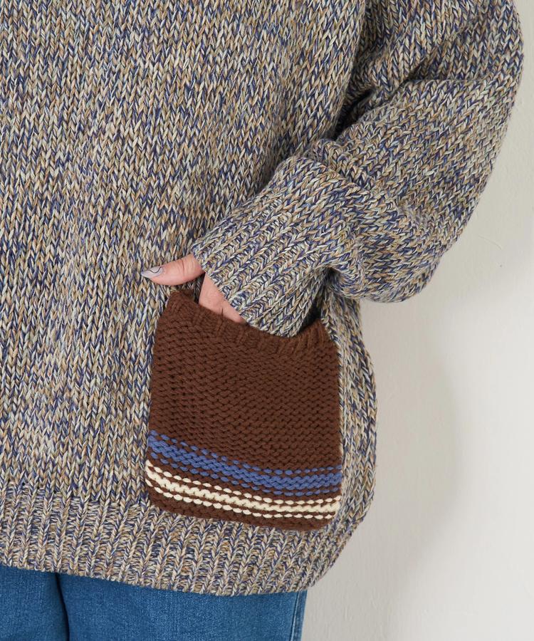 CUBE SUGAR(キューブシュガー) |【秋冬新作】バルキー Ac8本 ミックス ニット ライン入り タートルネック プルオーバー