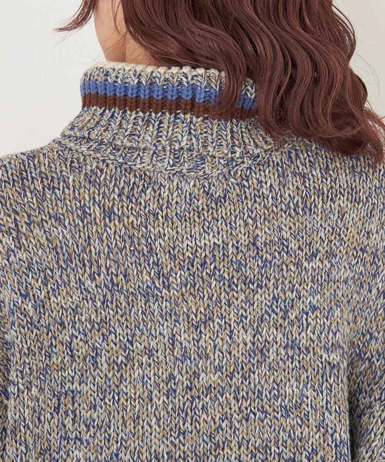 CUBE SUGAR(キューブシュガー) |【秋冬新作】バルキー Ac8本 ミックス ニット ライン入り タートルネック プルオーバー