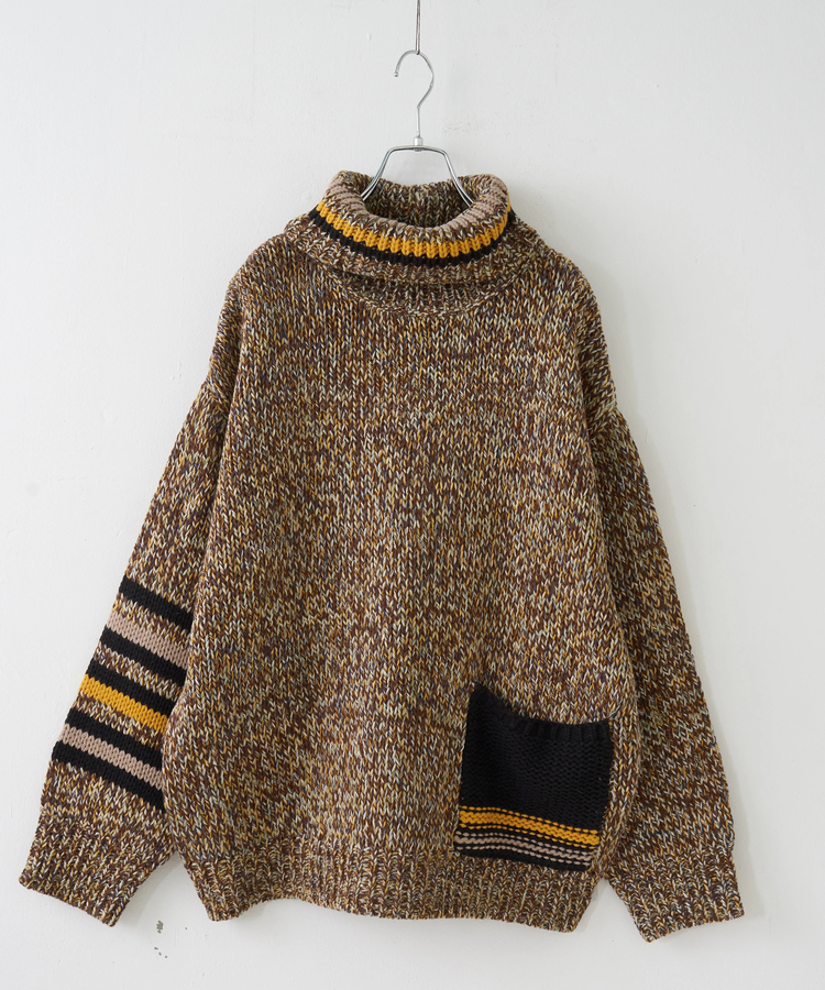 CUBE SUGAR(キューブシュガー) |【秋冬新作】バルキー Ac8本 ミックス ニット ライン入り タートルネック プルオーバー