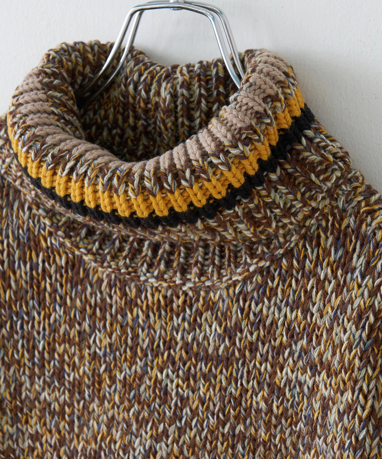 CUBE SUGAR(キューブシュガー) |【秋冬新作】バルキー Ac8本 ミックス ニット ライン入り タートルネック プルオーバー