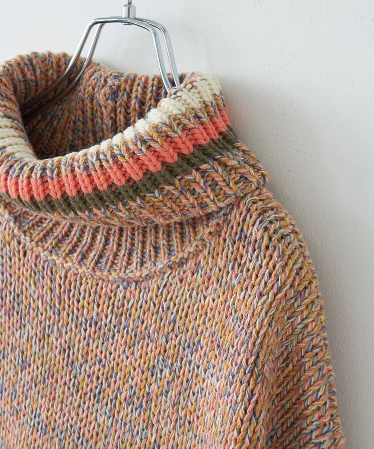 CUBE SUGAR(キューブシュガー) |【秋冬新作】バルキー Ac8本 ミックス ニット ライン入り タートルネック プルオーバー