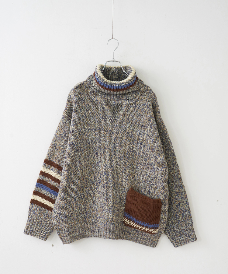 CUBE SUGAR(キューブシュガー) |【秋冬新作】バルキー Ac8本 ミックス ニット ライン入り タートルネック プルオーバー