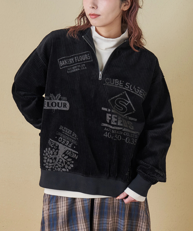 CUBE SUGAR(キューブシュガー) |【秋冬新作】6W コーデュロイ ロゴプリント ハーフジップ プルオーバー