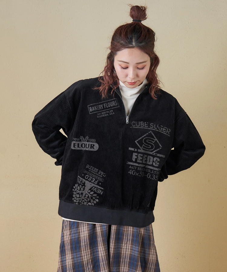 CUBE SUGAR(キューブシュガー) |【秋冬新作】6W コーデュロイ ロゴプリント ハーフジップ プルオーバー