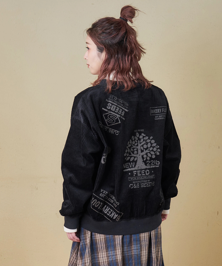 CUBE SUGAR(キューブシュガー) |【秋冬新作】6W コーデュロイ ロゴプリント ハーフジップ プルオーバー