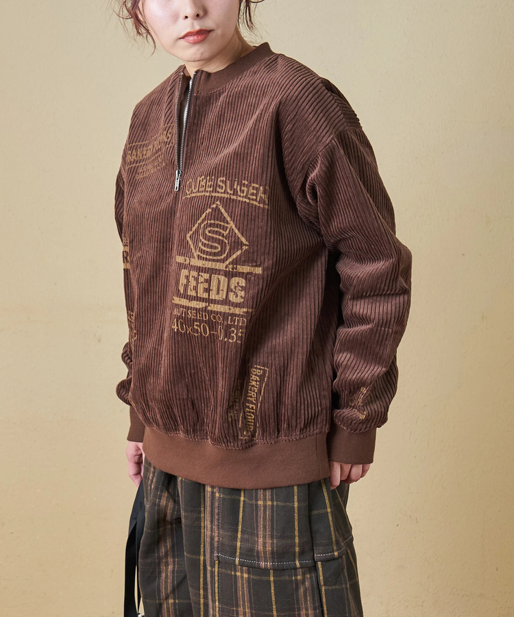 CUBE SUGAR(キューブシュガー) |【秋冬新作】6W コーデュロイ ロゴプリント ハーフジップ プルオーバー