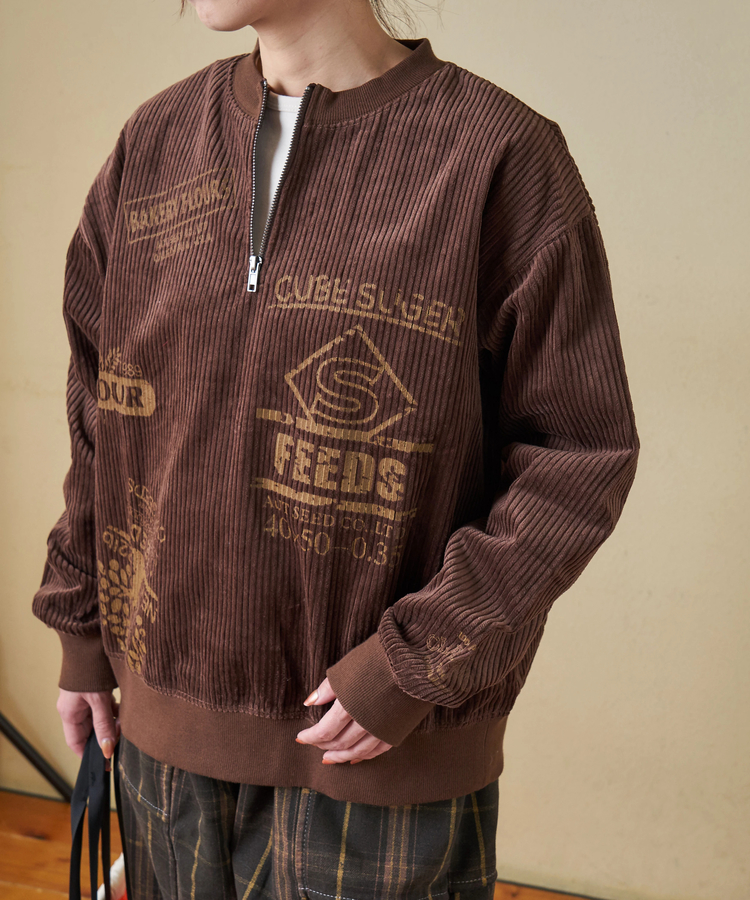 CUBE SUGAR(キューブシュガー) |【秋冬新作】6W コーデュロイ ロゴプリント ハーフジップ プルオーバー