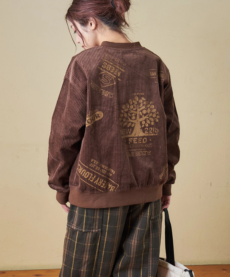 CUBE SUGAR(キューブシュガー) |【秋冬新作】6W コーデュロイ ロゴプリント ハーフジップ プルオーバー