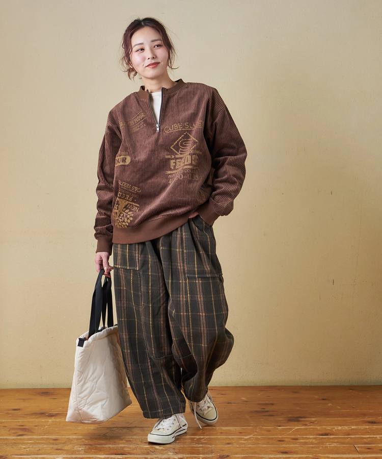 CUBE SUGAR(キューブシュガー) |【秋冬新作】6W コーデュロイ ロゴプリント ハーフジップ プルオーバー