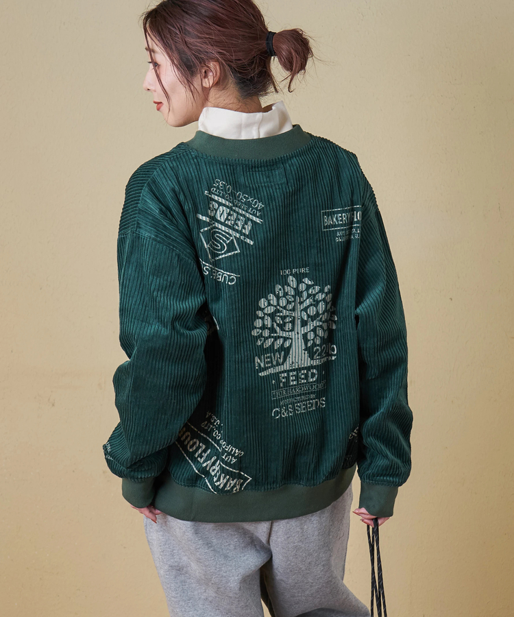 CUBE SUGAR(キューブシュガー) |【秋冬新作】6W コーデュロイ ロゴプリント ハーフジップ プルオーバー