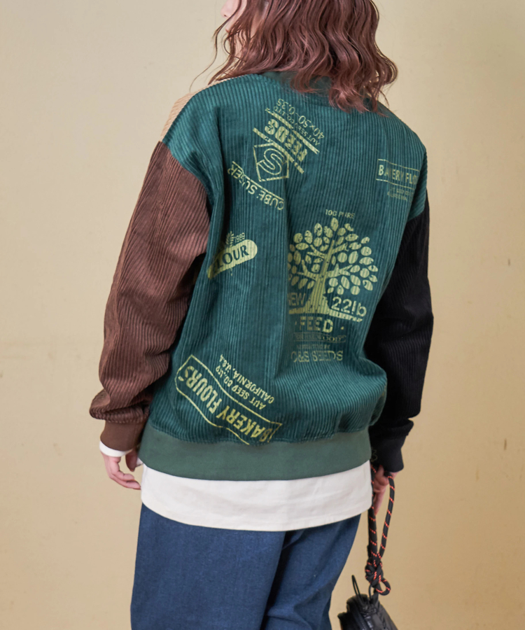 CUBE SUGAR(キューブシュガー) |【秋冬新作】6W コーデュロイ ロゴプリント ハーフジップ プルオーバー