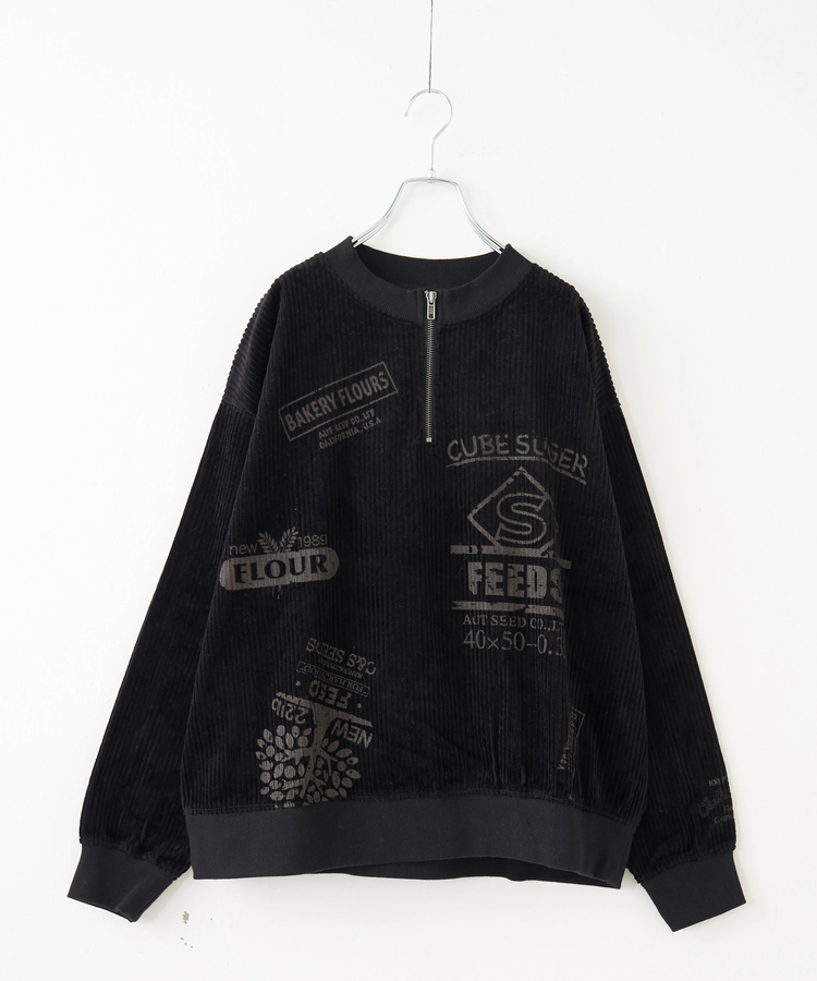 CUBE SUGAR(キューブシュガー) |【秋冬新作】6W コーデュロイ ロゴプリント ハーフジップ プルオーバー