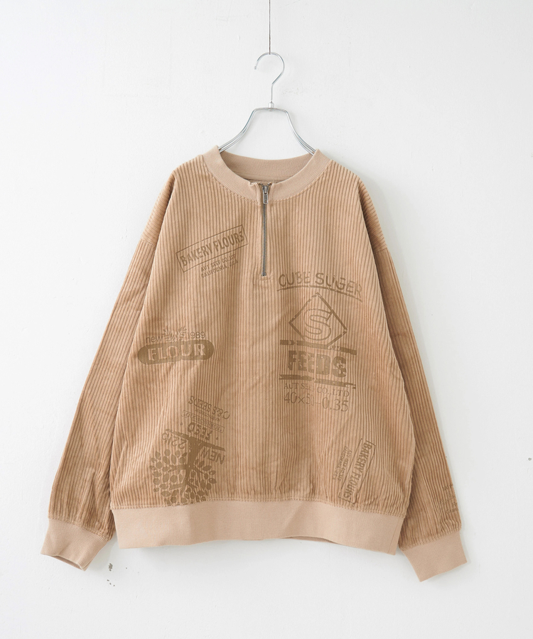 CUBE SUGAR(キューブシュガー) |【秋冬新作】6W コーデュロイ ロゴプリント ハーフジップ プルオーバー