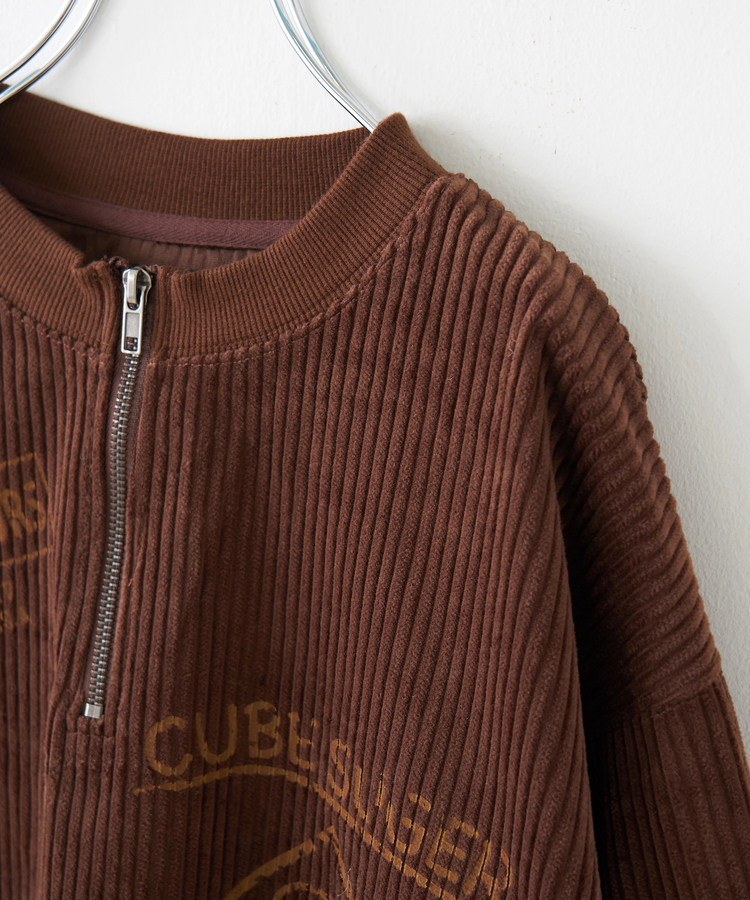CUBE SUGAR(キューブシュガー) |【秋冬新作】6W コーデュロイ ロゴプリント ハーフジップ プルオーバー