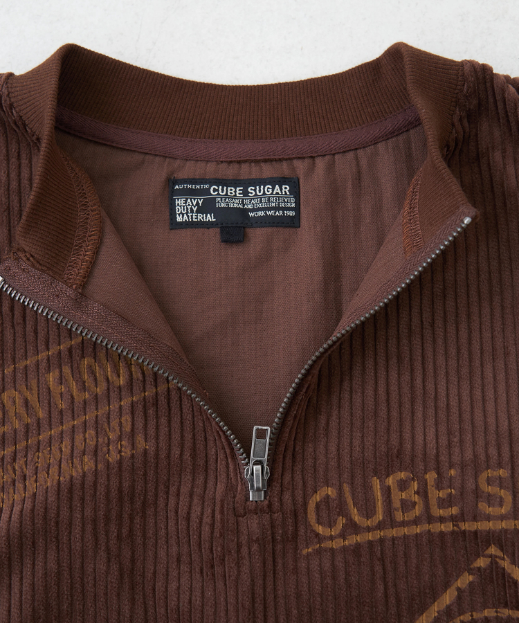 CUBE SUGAR(キューブシュガー) |【秋冬新作】6W コーデュロイ ロゴプリント ハーフジップ プルオーバー