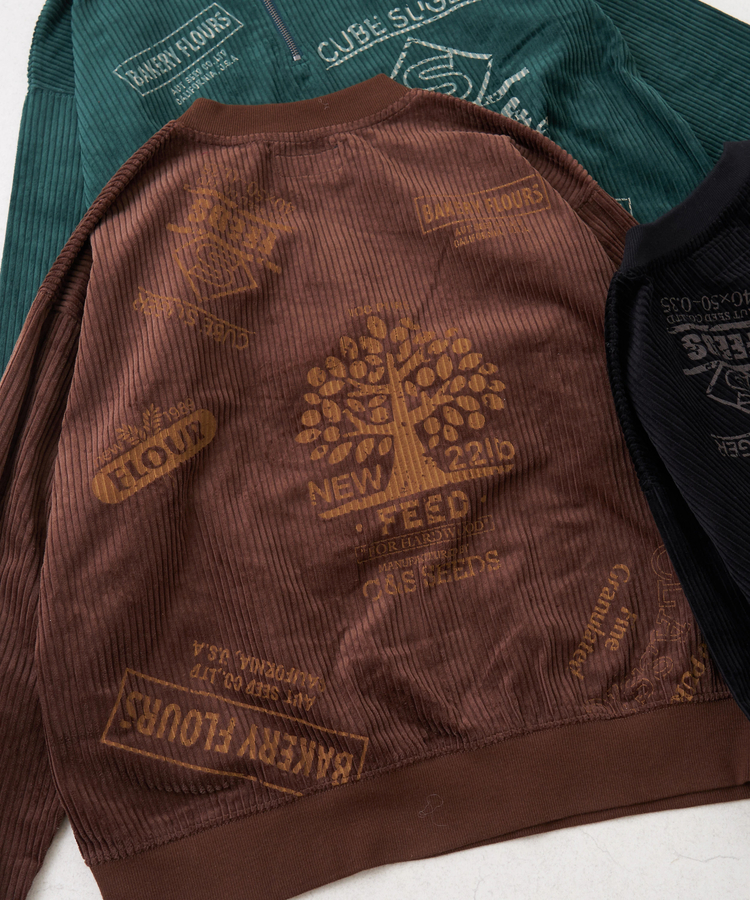 CUBE SUGAR(キューブシュガー) |【秋冬新作】6W コーデュロイ ロゴプリント ハーフジップ プルオーバー