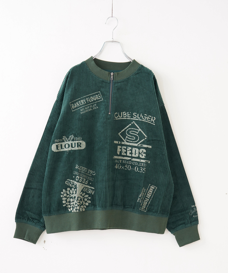 CUBE SUGAR(キューブシュガー) |【秋冬新作】6W コーデュロイ ロゴプリント ハーフジップ プルオーバー