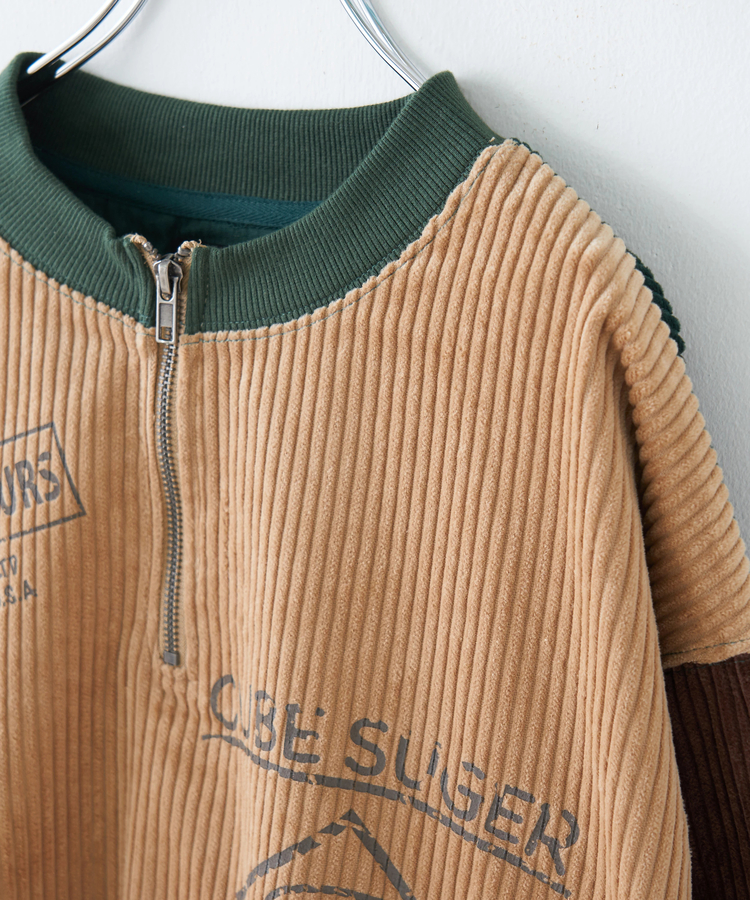 CUBE SUGAR(キューブシュガー) |【秋冬新作】6W コーデュロイ ロゴプリント ハーフジップ プルオーバー