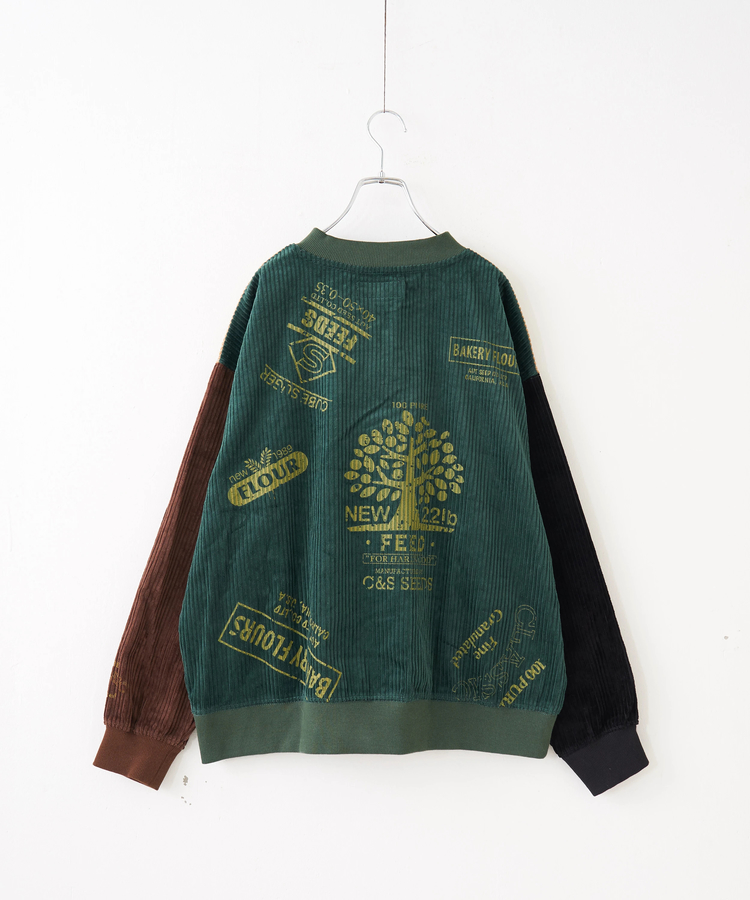 CUBE SUGAR(キューブシュガー) |【秋冬新作】6W コーデュロイ ロゴプリント ハーフジップ プルオーバー