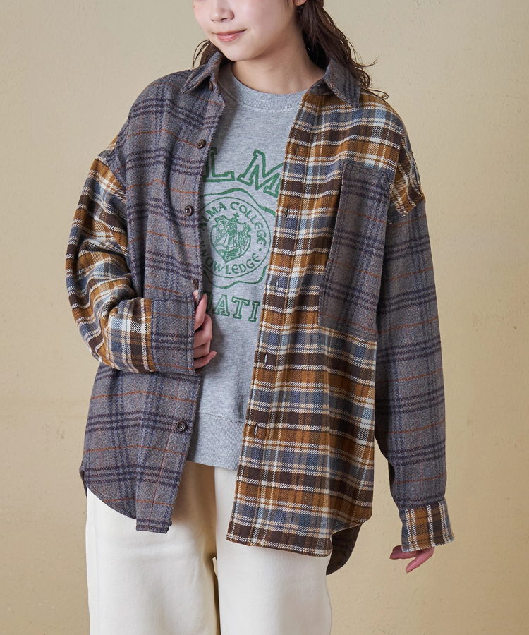 CUBE SUGAR(キューブシュガー) |【秋冬新作】ネル チェック 切替 ビッグシャツ
