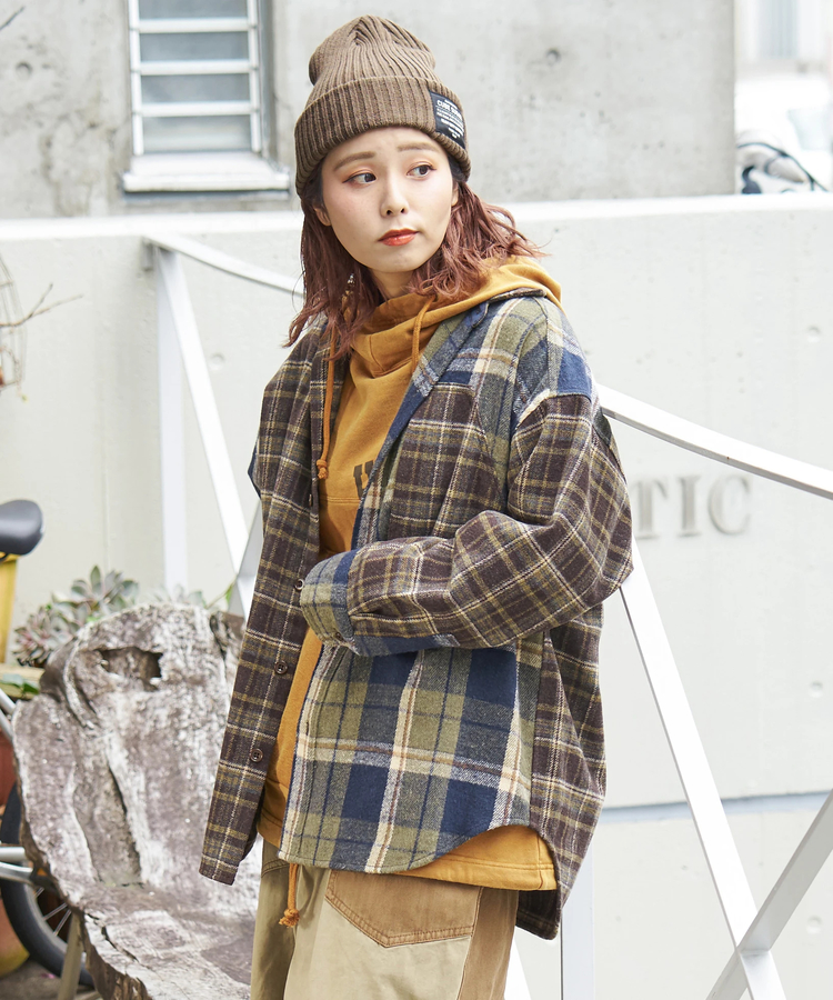 CUBE SUGAR(キューブシュガー) |【秋冬新作】ネル チェック 切替 ビッグシャツ