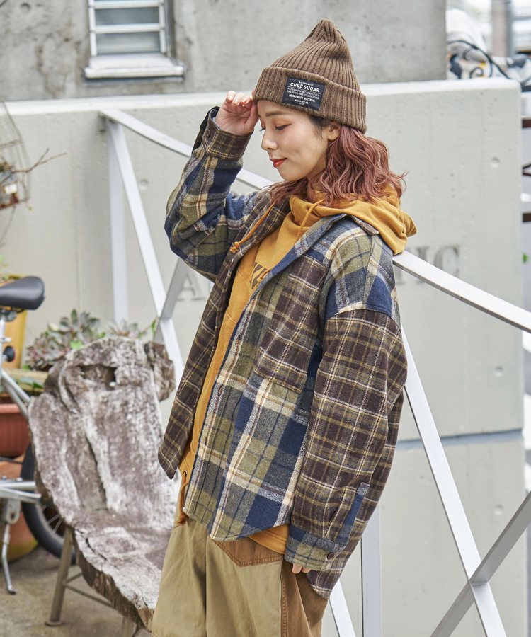 CUBE SUGAR(キューブシュガー) |【秋冬新作】ネル チェック 切替 ビッグシャツ