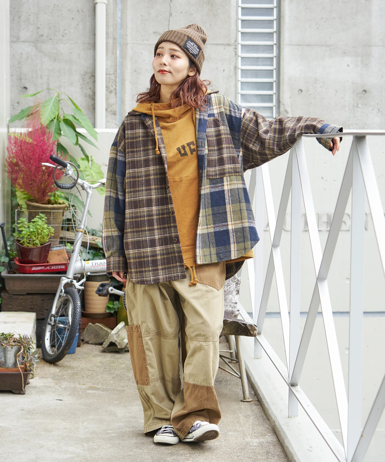 CUBE SUGAR(キューブシュガー) |【秋冬新作】ネル チェック 切替 ビッグシャツ