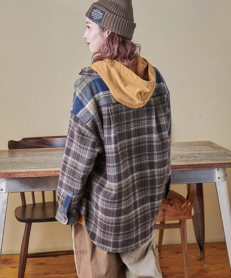 CUBE SUGAR(キューブシュガー) |【秋冬新作】ネル チェック 切替 ビッグシャツ