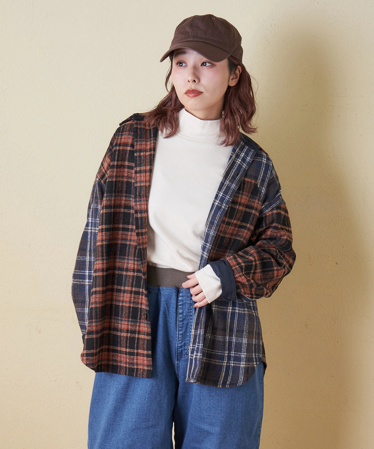 CUBE SUGAR(キューブシュガー) |【秋冬新作】ネル チェック 切替 ビッグシャツ