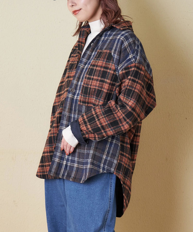 CUBE SUGAR(キューブシュガー) |【秋冬新作】ネル チェック 切替 ビッグシャツ
