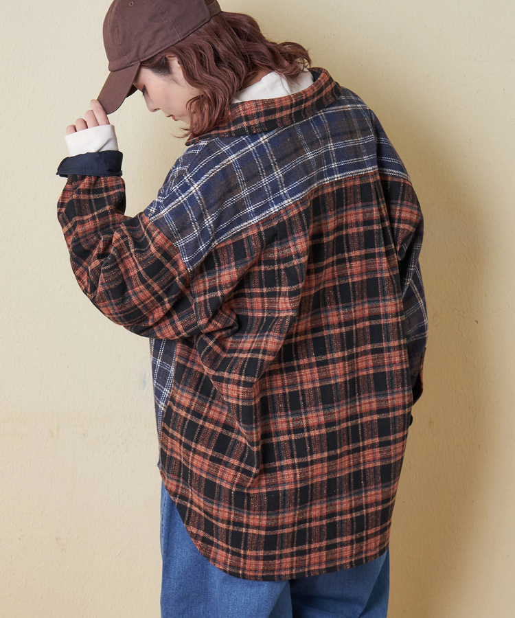 CUBE SUGAR(キューブシュガー) |【秋冬新作】ネル チェック 切替 ビッグシャツ