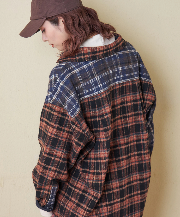 CUBE SUGAR(キューブシュガー) |【秋冬新作】ネル チェック 切替 ビッグシャツ