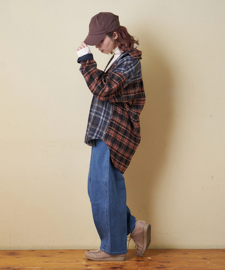 CUBE SUGAR(キューブシュガー) |【秋冬新作】ネル チェック 切替 ビッグシャツ