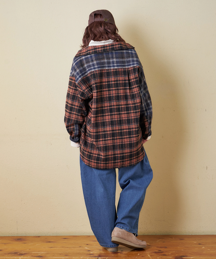 CUBE SUGAR(キューブシュガー) |【秋冬新作】ネル チェック 切替 ビッグシャツ