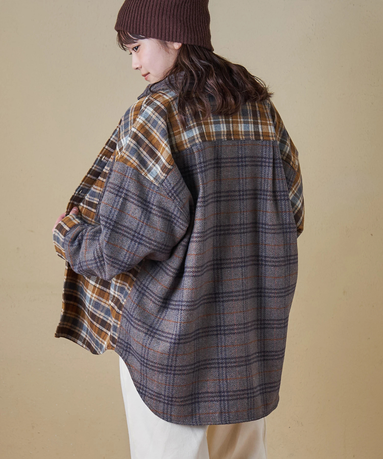 CUBE SUGAR(キューブシュガー) |【秋冬新作】ネル チェック 切替 ビッグシャツ