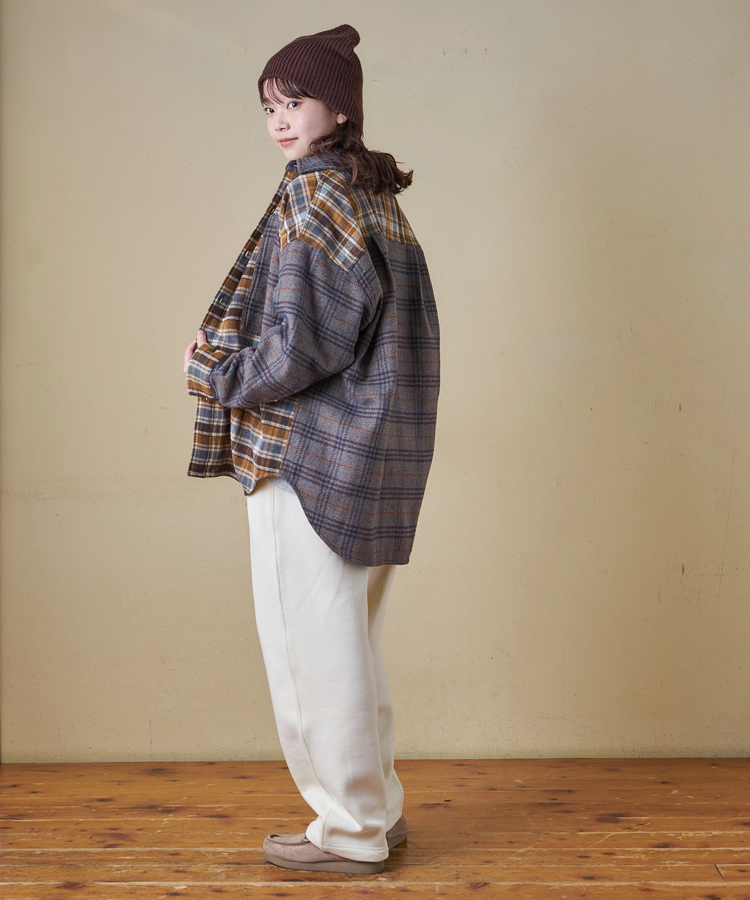 CUBE SUGAR(キューブシュガー) |【秋冬新作】ネル チェック 切替 ビッグシャツ